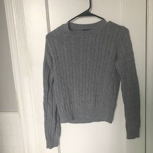 Grey cable knit pullover sweater